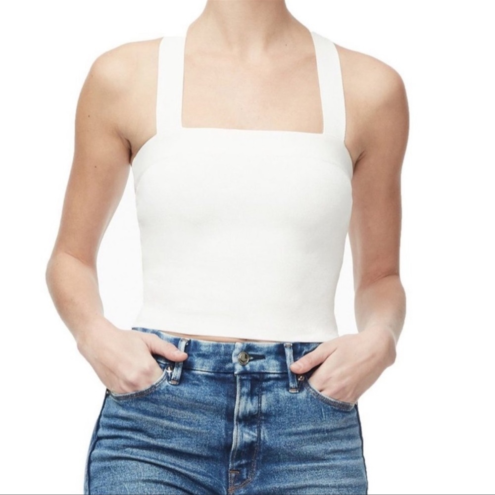 NWT Good American Crosby White Criss Cross Knit Top